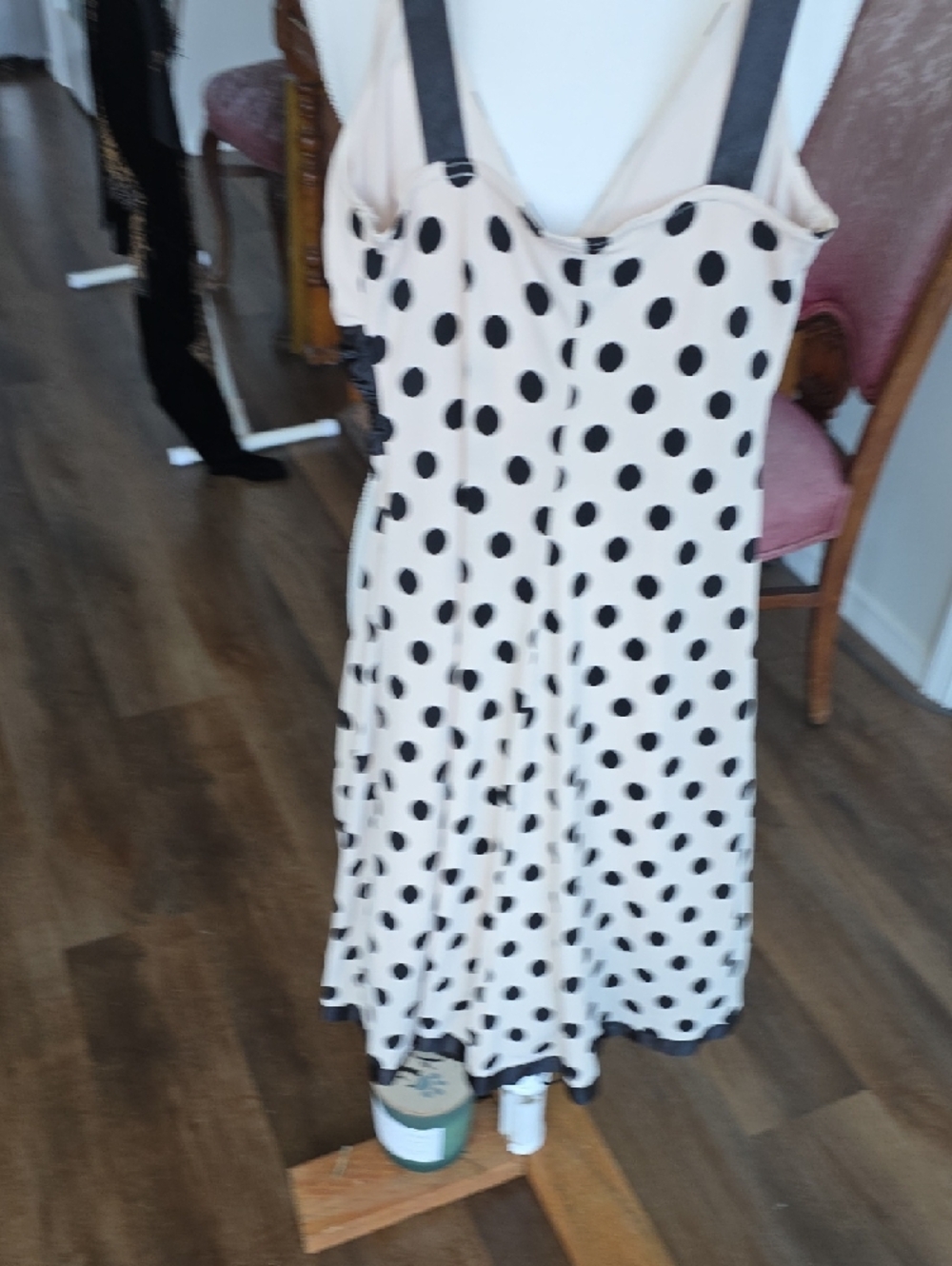 City Triangles Black and White Polka Dot Midi Dress with Black Waist Sash - Picture 3 of 4